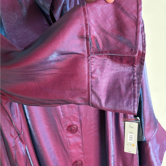 Ali Miles Shimmering Purple Button Down Shirt 3X - Picture 11 of 16
